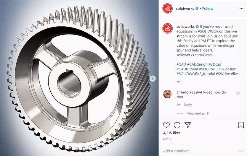 Instagram post for SOLIDWORKS