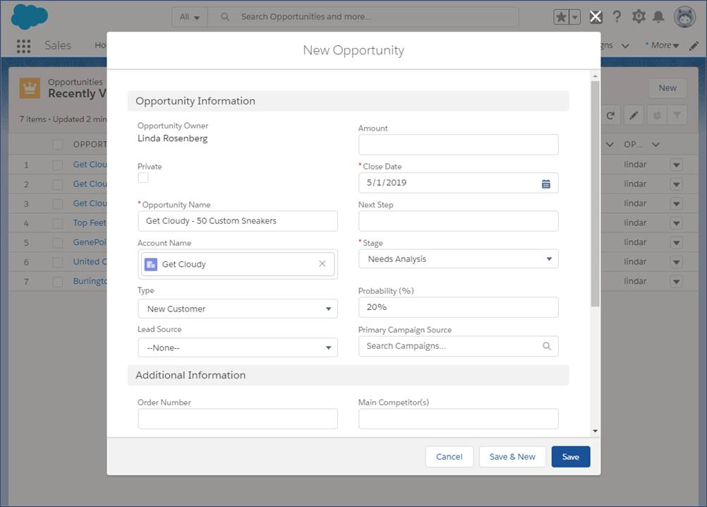 new opportunity in salesforce