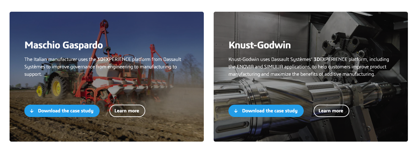 screenshot of links to case studies