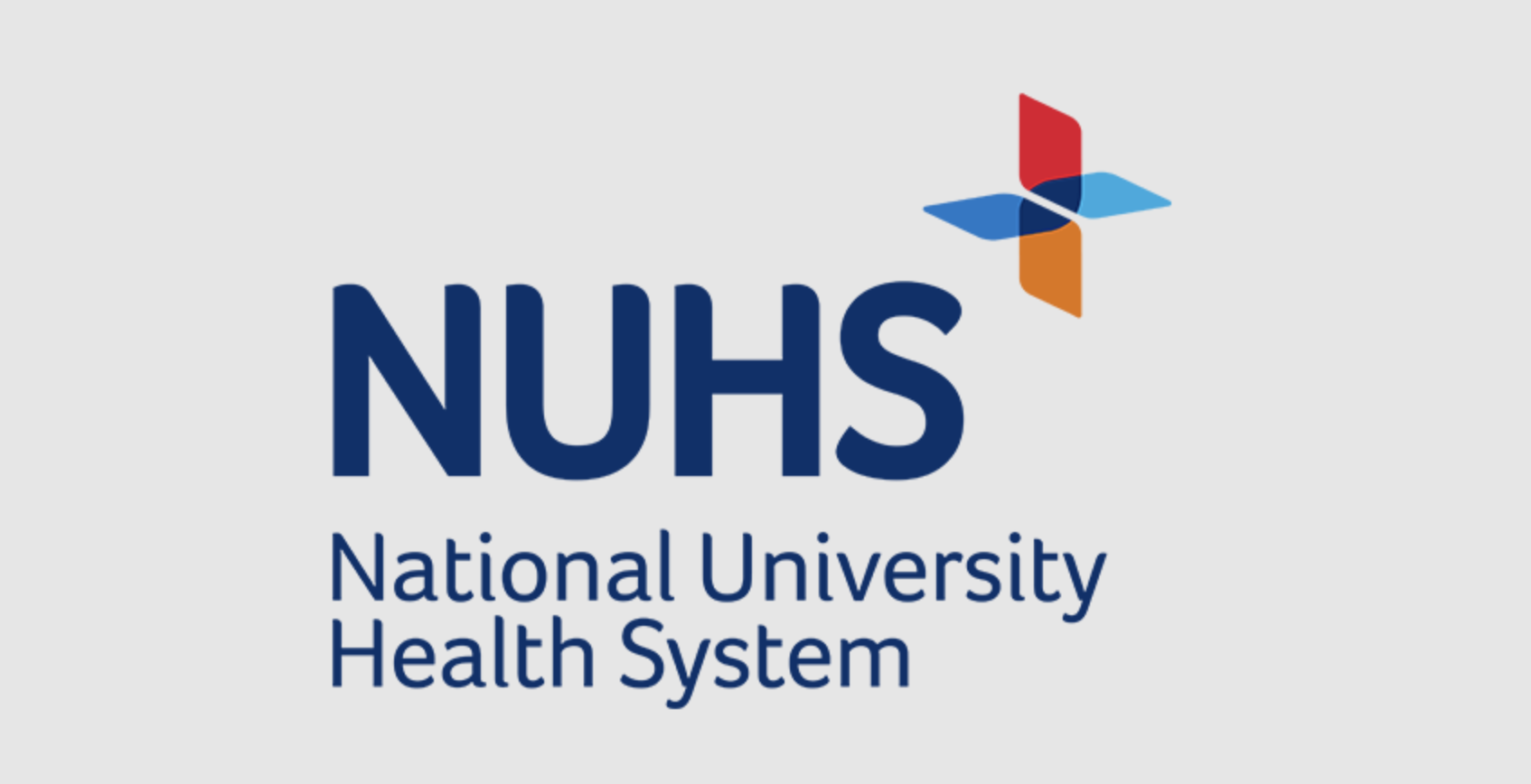 NUHS logo: National University Health System with blue text and a red/blue/orange cross graphic to the top-right.